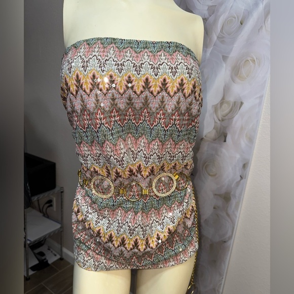 Express Womens Strapless Fitted Sparkly Multicolor Top~Side Zipper~Lined~small - Picture 6 of 16